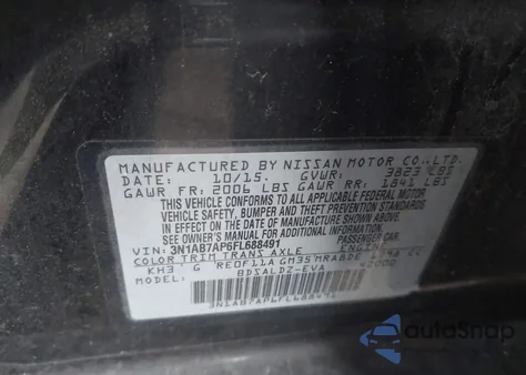 2015 Nissan Sentra Sv from USA, damaged, VIN 3N1AB7AP6FL688491